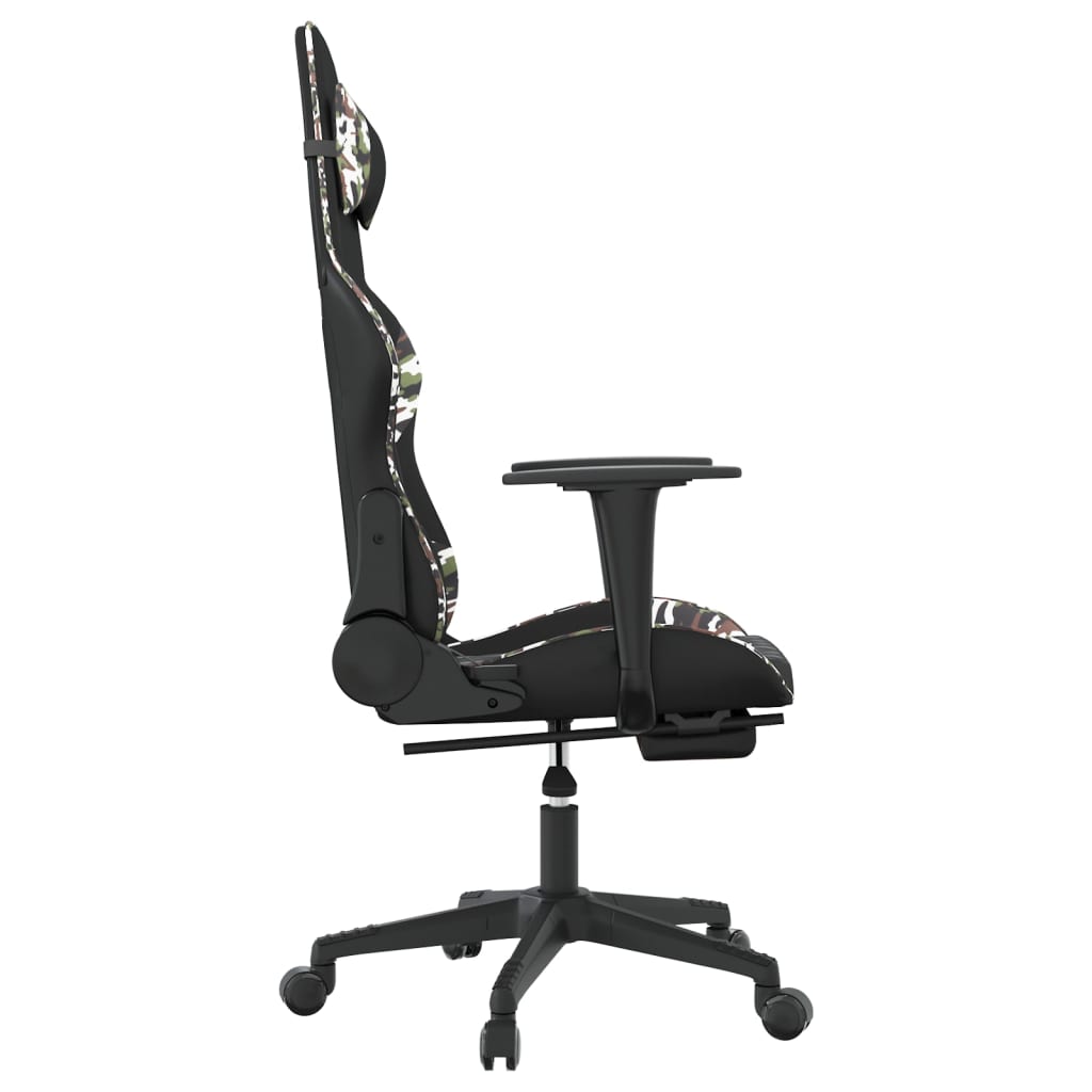 Massage gamestoel met voetensteun kunstleer zwart en camouflage Zwart en camouflage Met voetensteun