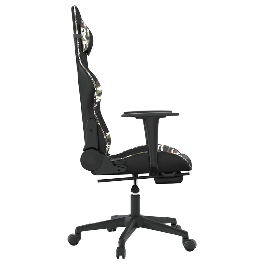 Massage gamestoel met voetensteun kunstleer zwart en camouflage Zwart en camouflage Met voetensteun