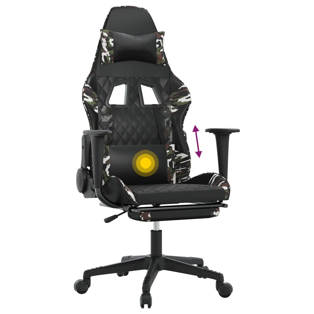 Massage gamestoel met voetensteun kunstleer zwart en camouflage Zwart en camouflage Met voetensteun