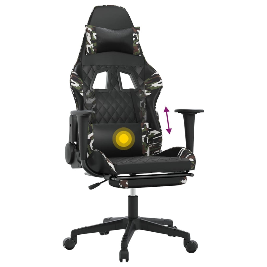 Massage gamestoel met voetensteun kunstleer zwart en camouflage Zwart en camouflage Met voetensteun