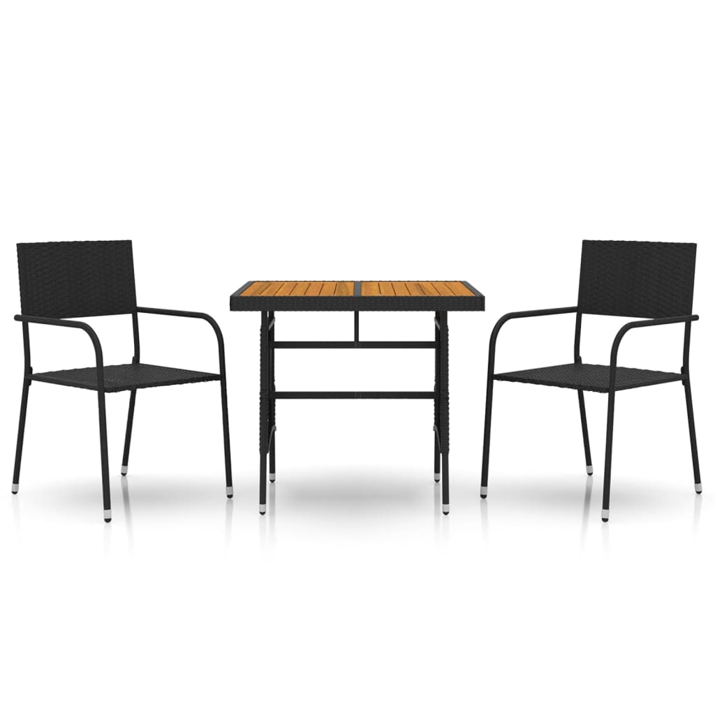 3-Delige Tuinset Poly Rattan 2 Zwart