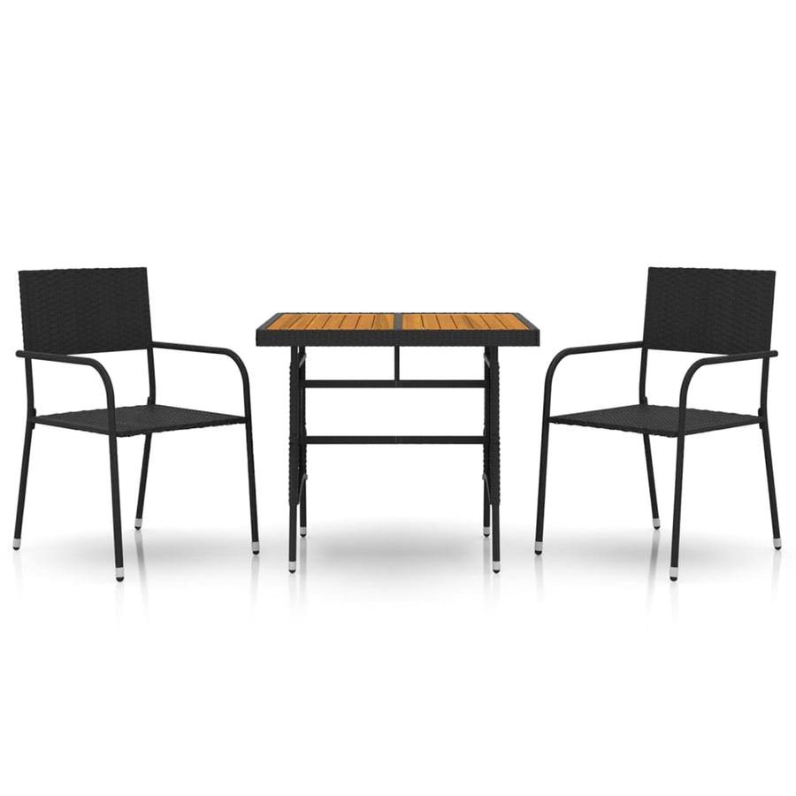 3-Delige Tuinset Poly Rattan 2 Zwart
