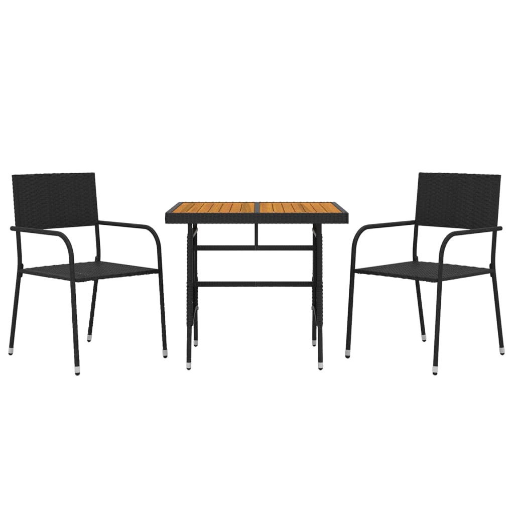 3-Delige Tuinset Poly Rattan 2 Zwart
