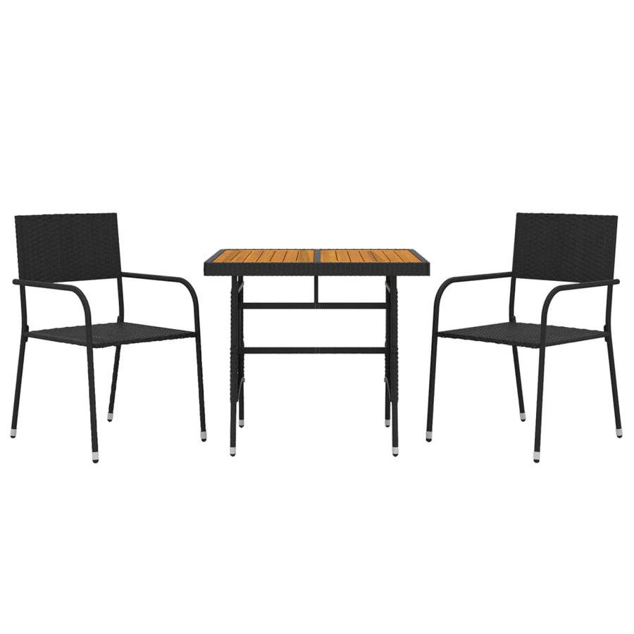 3-Delige Tuinset Poly Rattan 2 Zwart