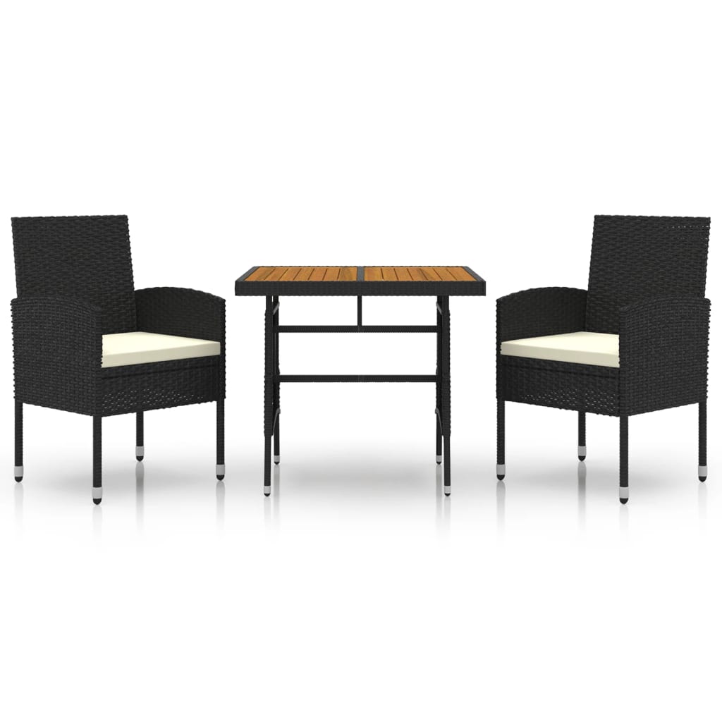 3-Delige Tuinset Poly Rattan 2 Zwart en crème