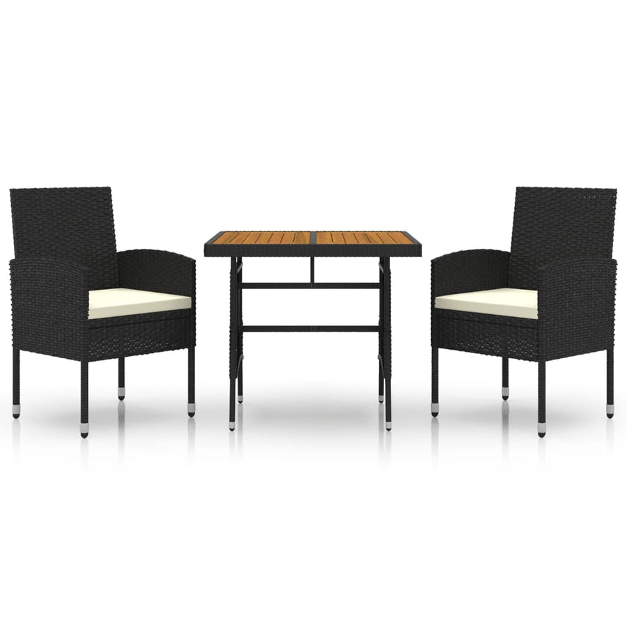 3-Delige Tuinset Poly Rattan 2 Zwart en crème