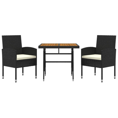 3-Delige Tuinset Poly Rattan 2 Zwart en crème