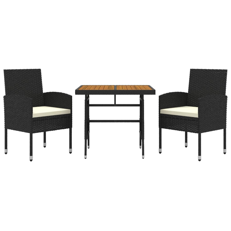 3-Delige Tuinset Poly Rattan 2 Zwart en crème