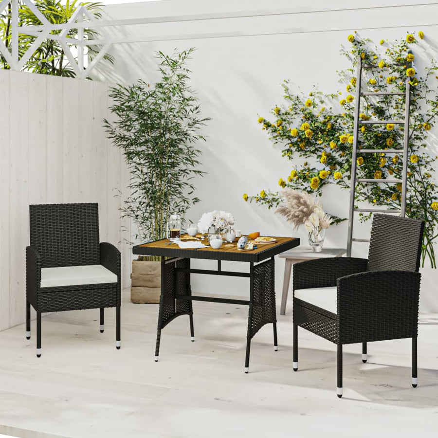 3-Delige Tuinset Poly Rattan 2 Zwart en crème