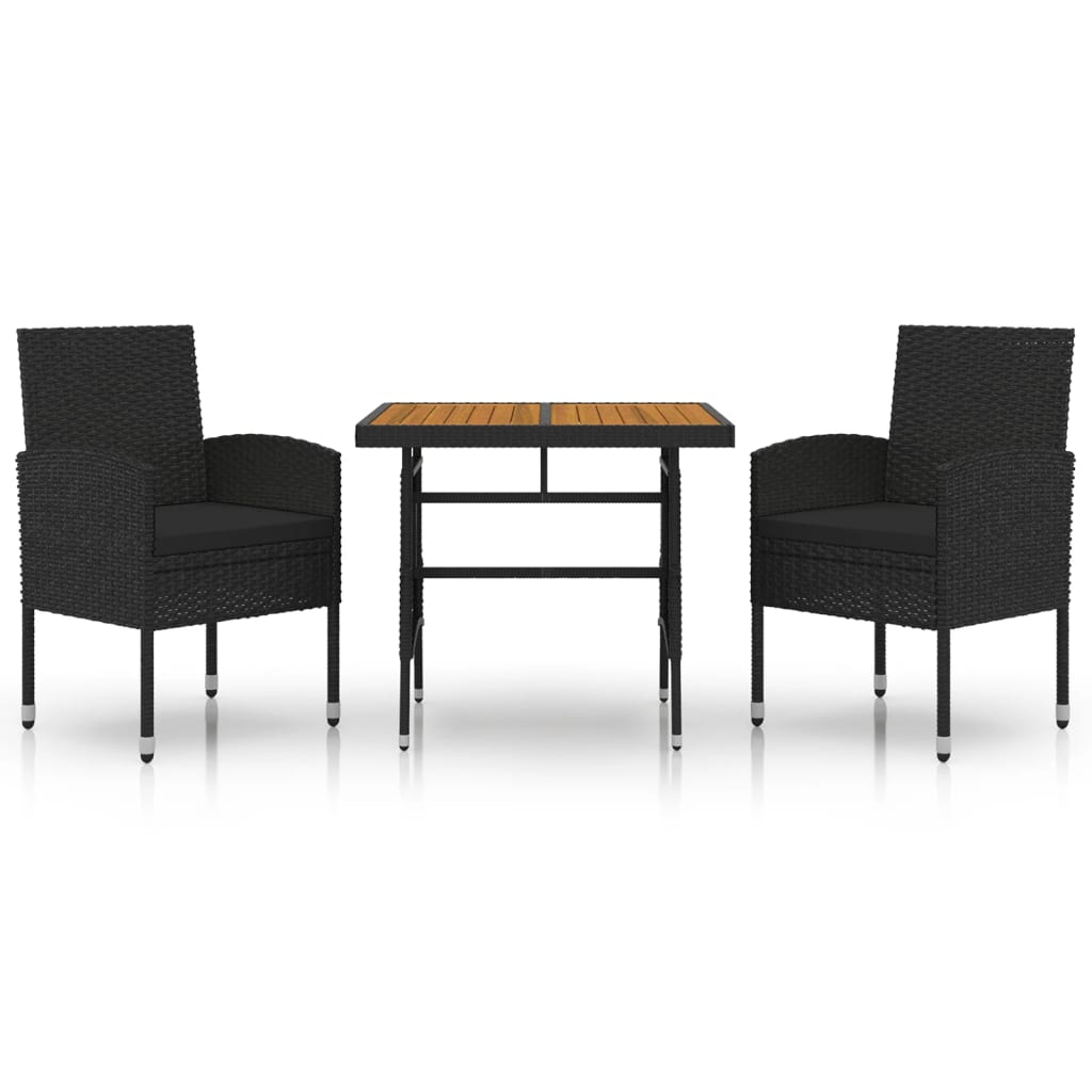 Tuinset Poly Rattan 3 Zwart