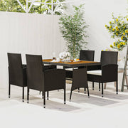 Tuinset 5-delig poly rattan zwart acaciahout