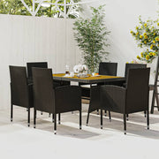 Tuinset 7-delig poly rattan zwart acaciahout