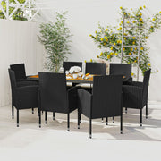 Tuinset 9-delig poly rattan zwart acaciahout