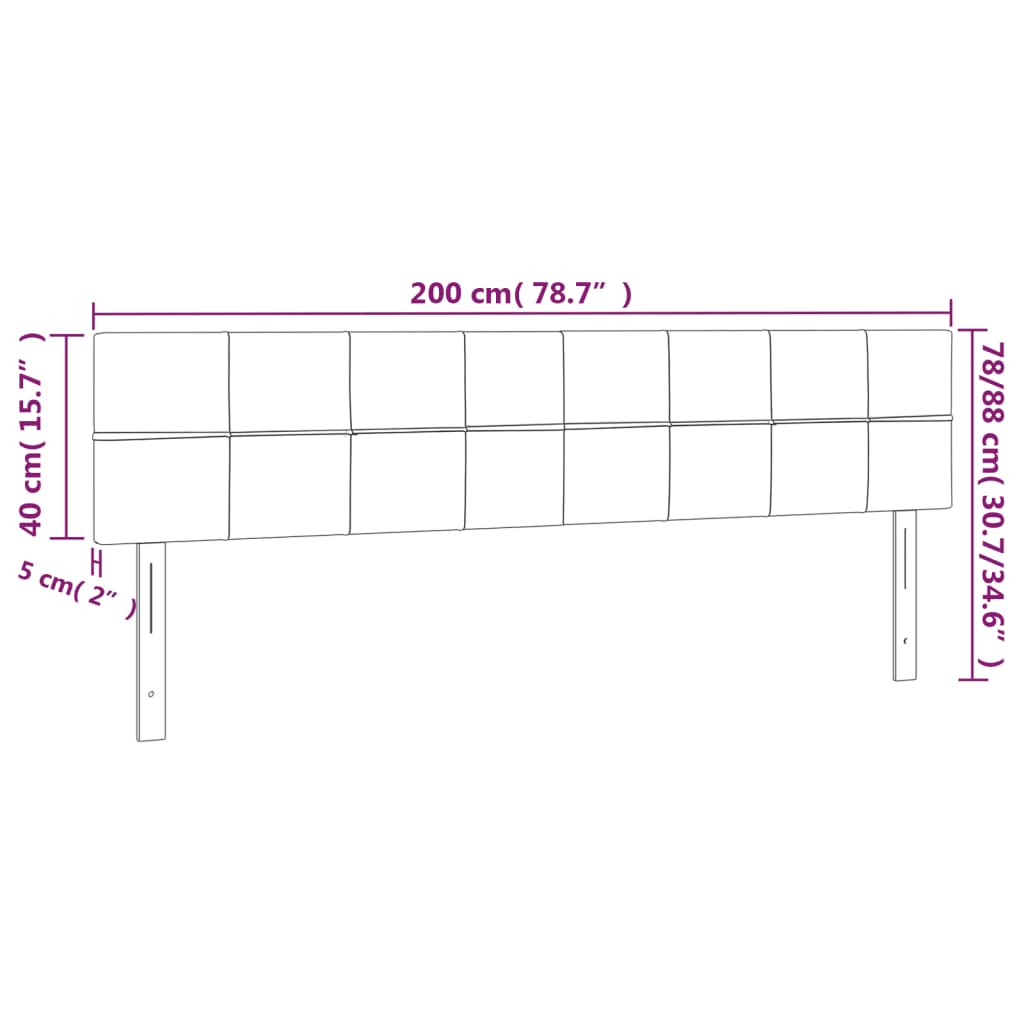 Hoofdborden 2 st 100 x 5 x 78/88 cm stof lichtgrijs 200 cm Laag