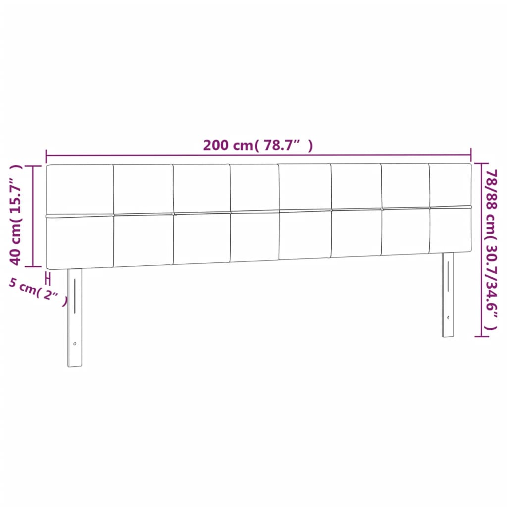 Hoofdborden 2 st 100x5x78/88 cm stof donkergrijs 200 cm Laag