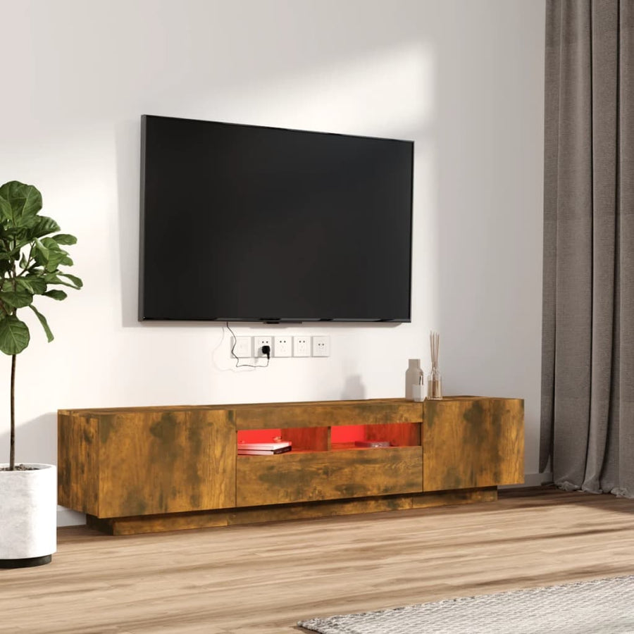 2-Delige Tv-Meubelset Met Led Bewerkt Hout Kleurig Gerookt eiken