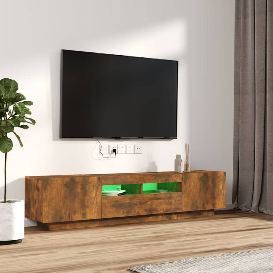 2-Delige Tv-Meubelset Met Led Bewerkt Hout Kleurig Gerookt eiken