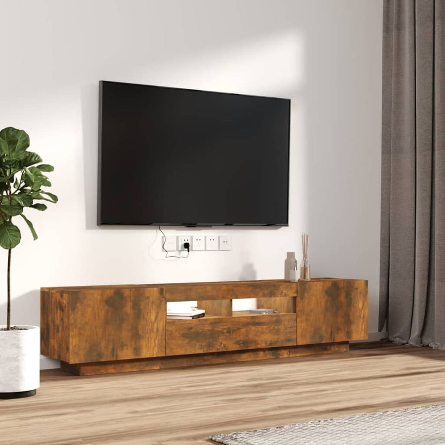 2-Delige Tv-Meubelset Met Led Bewerkt Hout Kleurig Gerookt eiken
