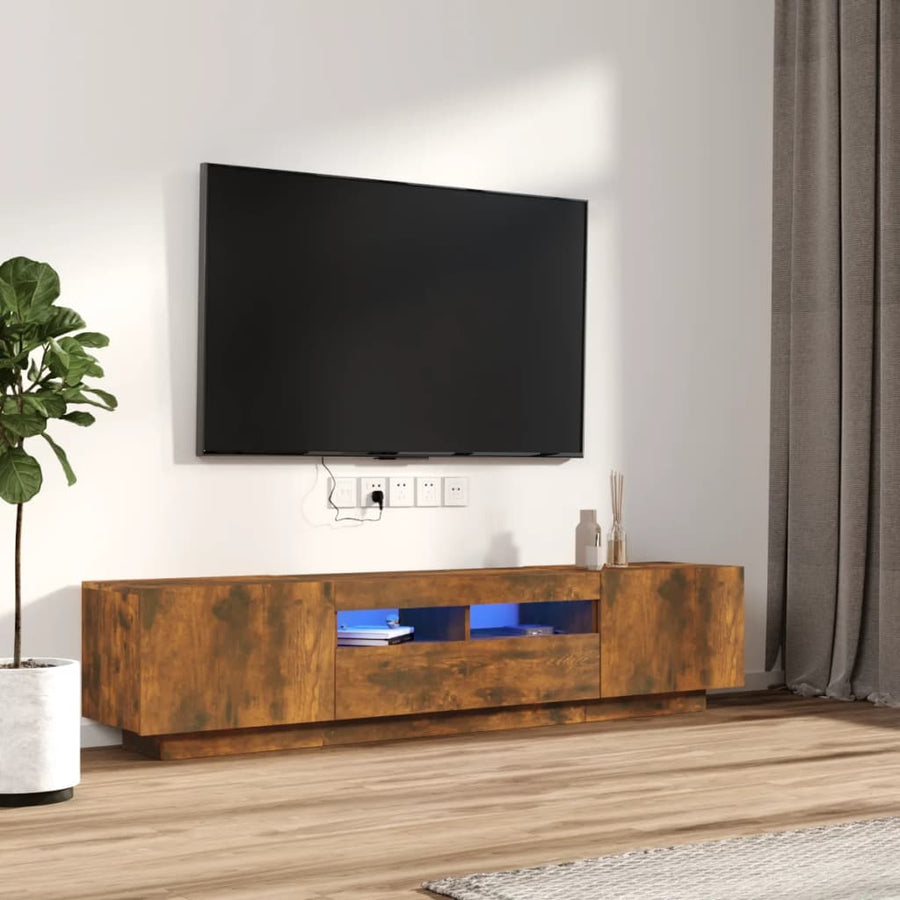 2-Delige Tv-Meubelset Met Led Bewerkt Hout Kleurig Gerookt eiken