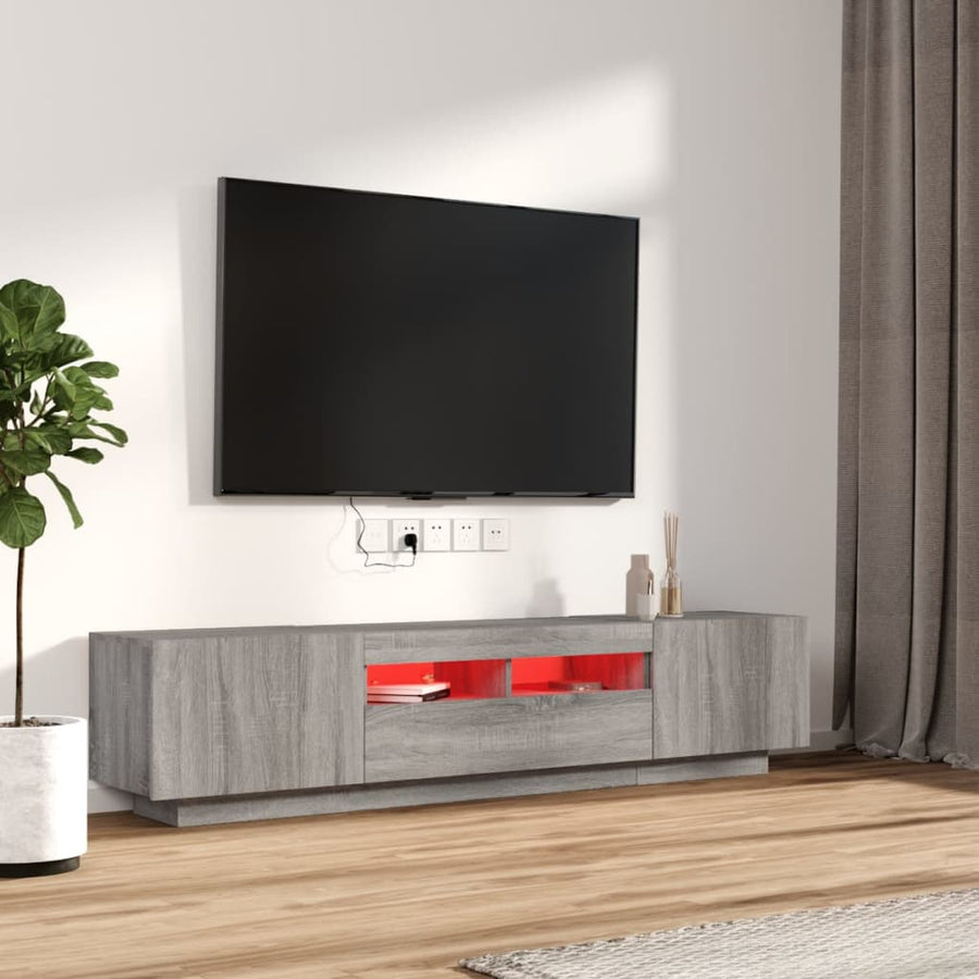 2-Delige Tv-Meubelset Met Led Bewerkt Hout Eiken Grijs sonoma