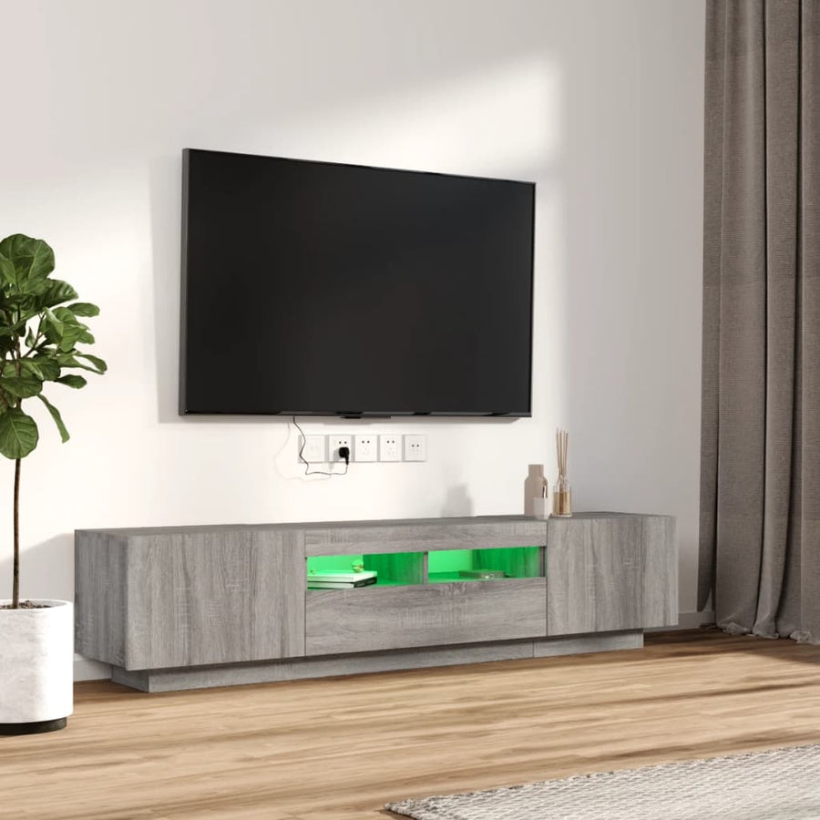 2-Delige Tv-Meubelset Met Led Bewerkt Hout Eiken Grijs sonoma