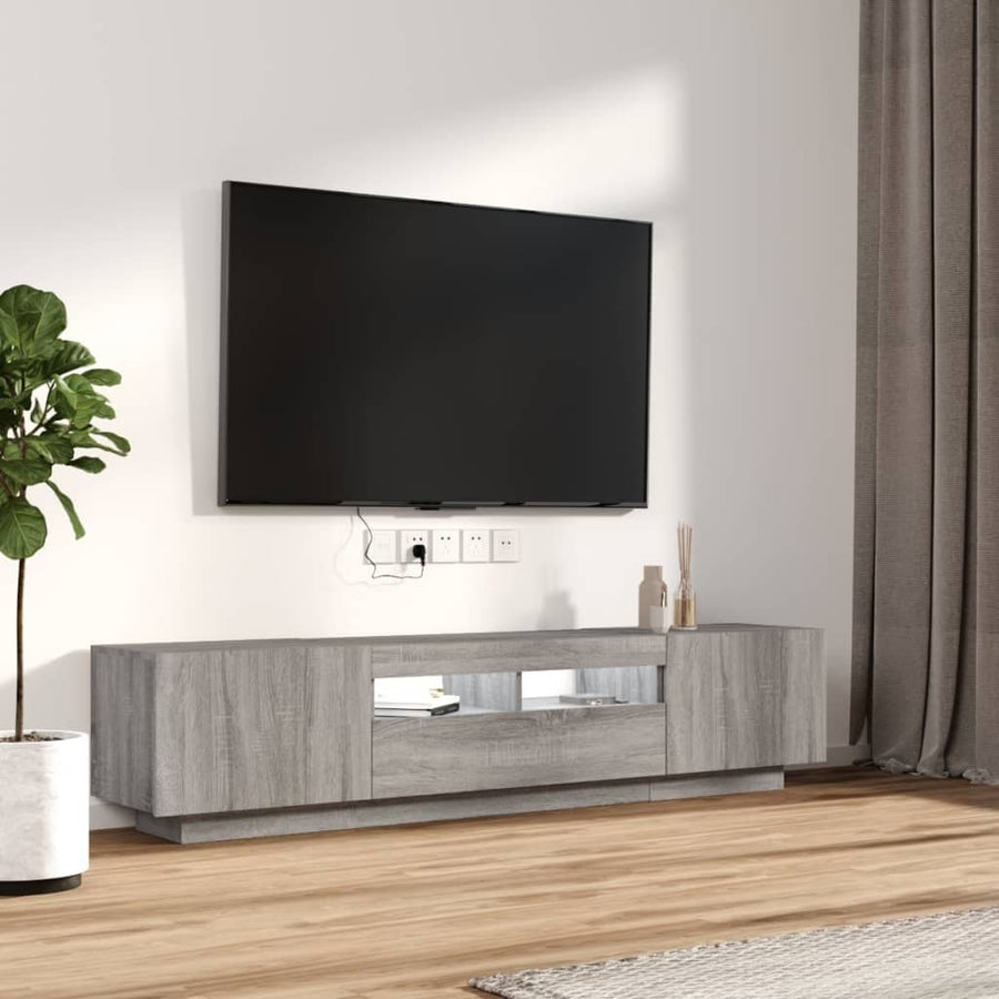 2-Delige Tv-Meubelset Met Led Bewerkt Hout Eiken Grijs sonoma