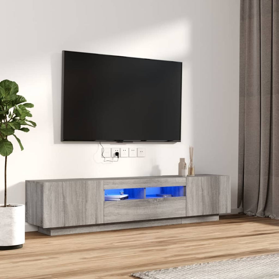 2-Delige Tv-Meubelset Met Led Bewerkt Hout Eiken Grijs sonoma