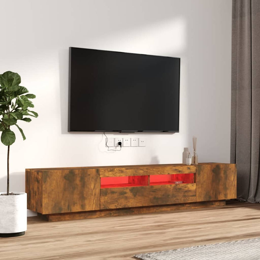 2-Delige Tv-Meubelset Met Led Bewerkt Hout Kleurig Gerookt eiken