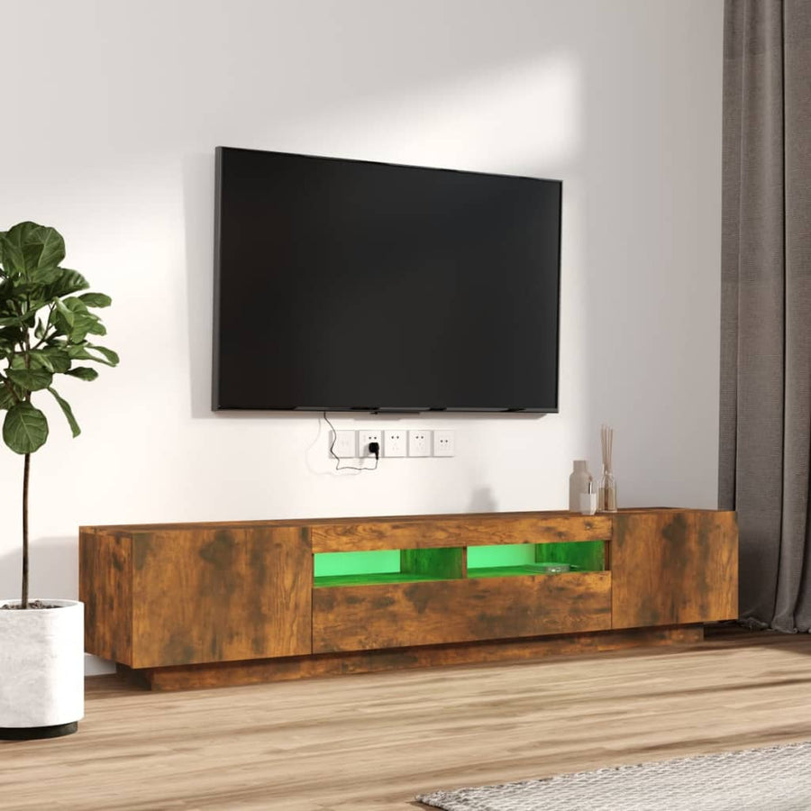 2-Delige Tv-Meubelset Met Led Bewerkt Hout Kleurig Gerookt eiken