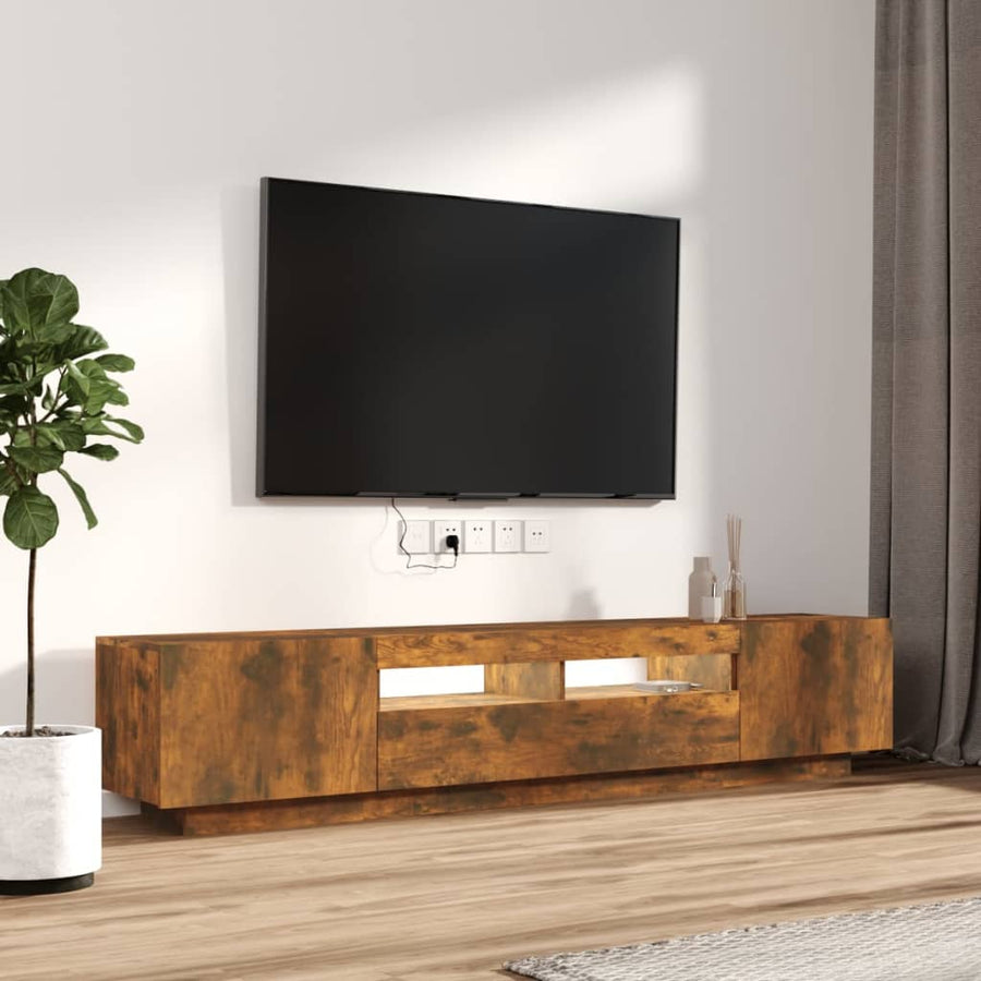 2-Delige Tv-Meubelset Met Led Bewerkt Hout Kleurig Gerookt eiken