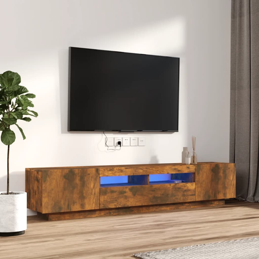 2-Delige Tv-Meubelset Met Led Bewerkt Hout Kleurig Gerookt eiken