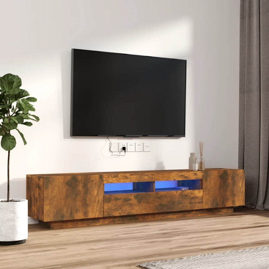 2-Delige Tv-Meubelset Met Led Bewerkt Hout Kleurig Gerookt eiken