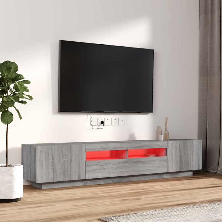 2-Delige Tv-Meubelset Met Led Bewerkt Hout Eiken Grijs sonoma
