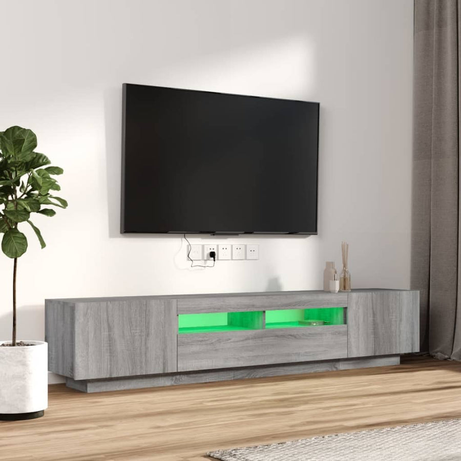 2-Delige Tv-Meubelset Met Led Bewerkt Hout Eiken Grijs sonoma