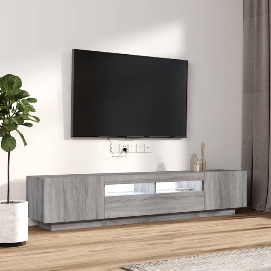 2-Delige Tv-Meubelset Met Led Bewerkt Hout Eiken Grijs sonoma
