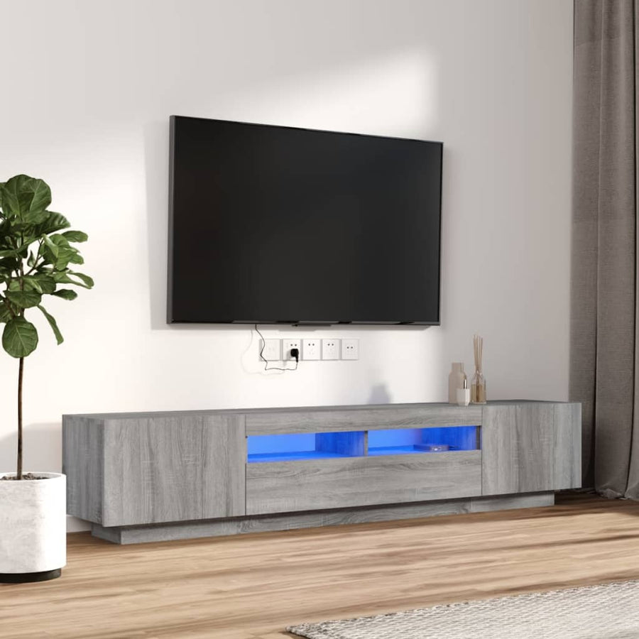 2-Delige Tv-Meubelset Met Led Bewerkt Hout Eiken Grijs sonoma