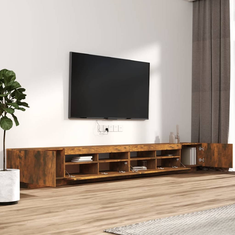 3-Delige Tv-Meubelset Met Led Bewerkt Hout Kleurig Gerookt eiken