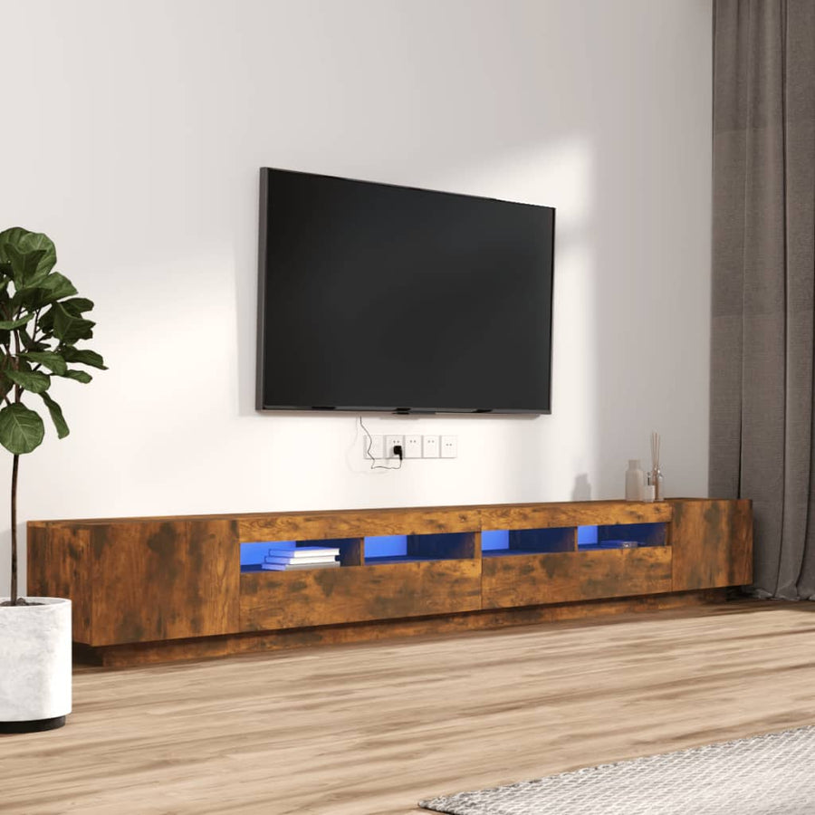 3-Delige Tv-Meubelset Met Led Bewerkt Hout Kleurig Gerookt eiken