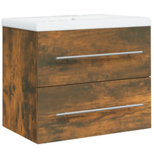 Wastafelkast Met Ingebouwde Wasbak Bewerkt Hout Gerookt Eiken 60 x 38.5 x 48 cm zonder kraan