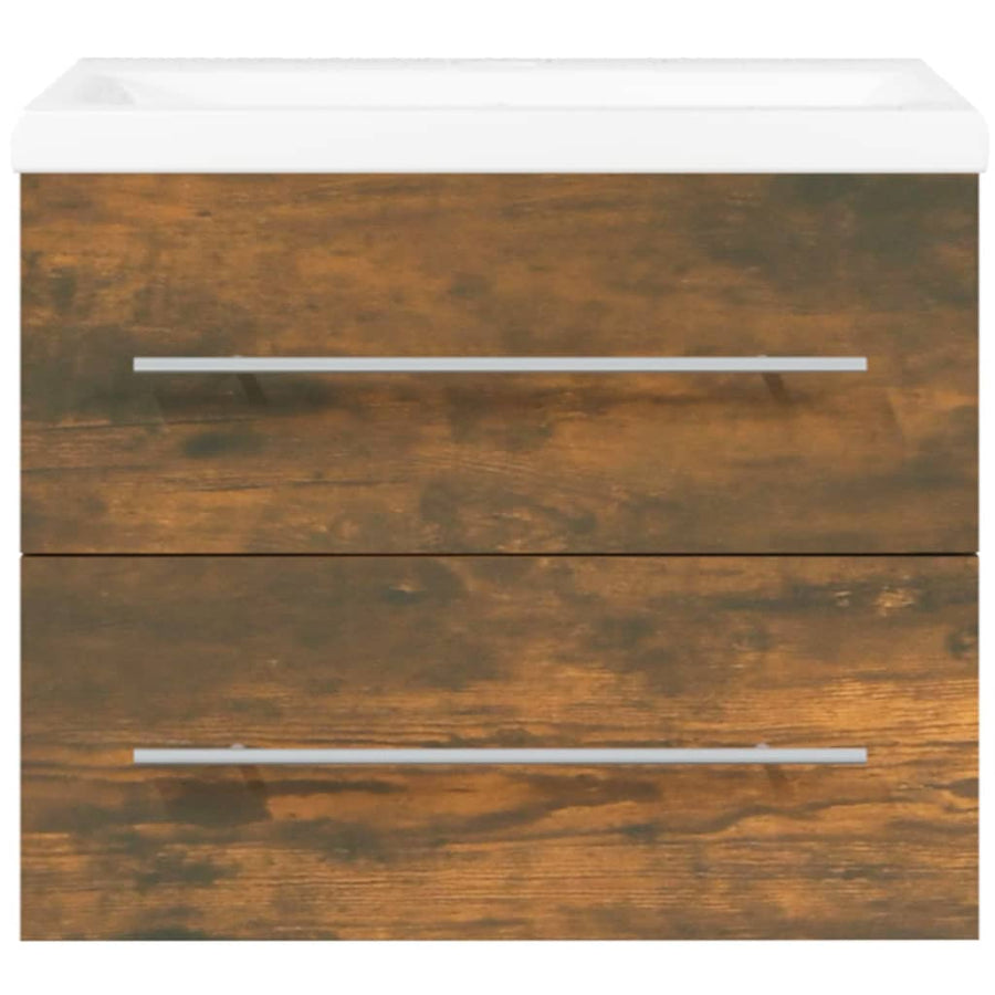 Wastafelkast Met Ingebouwde Wasbak Bewerkt Hout Gerookt Eiken 60 x 38.5 x 48 cm zonder kraan