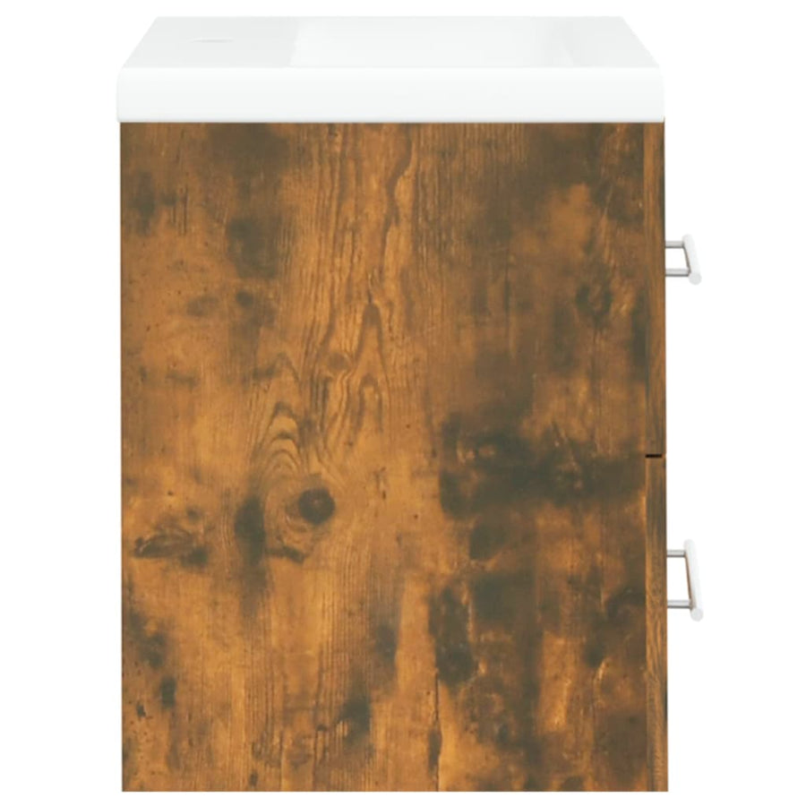Wastafelkast Met Ingebouwde Wasbak Bewerkt Hout Gerookt Eiken 60 x 38.5 x 48 cm zonder kraan
