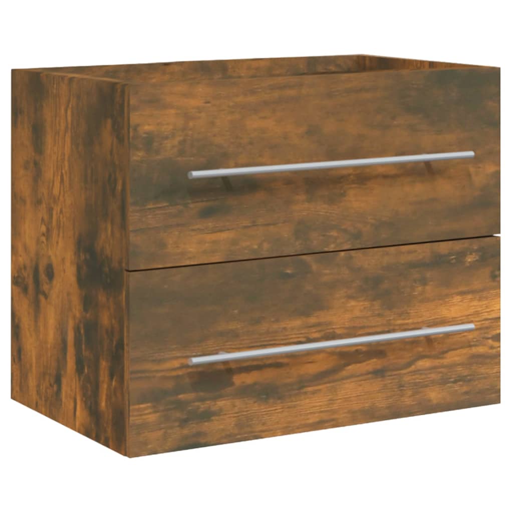 Wastafelkast Met Ingebouwde Wasbak Bewerkt Hout Gerookt Eiken 60 x 38.5 x 48 cm zonder kraan