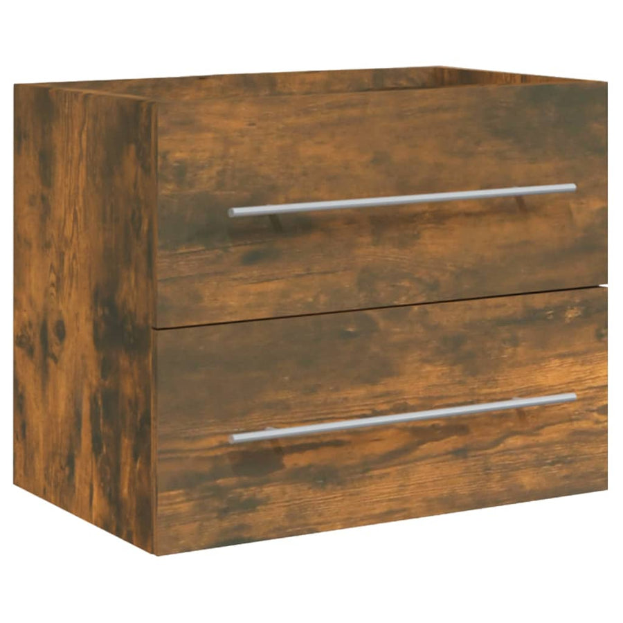 Wastafelkast Met Ingebouwde Wasbak Bewerkt Hout Gerookt Eiken 60 x 38.5 x 48 cm zonder kraan