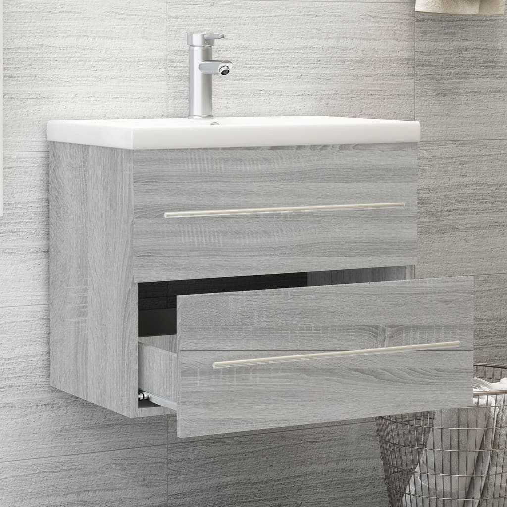 Wastafelkast Met Ingebouwde Wasbak Bewerkt Hout Grijs Sonoma 60 x 38.5 x 48 cm zonder kraan