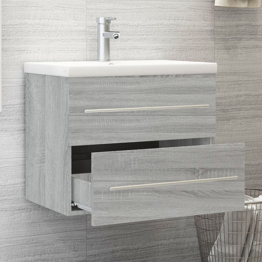 Wastafelkast Met Ingebouwde Wasbak Bewerkt Hout Grijs Sonoma 60 x 38.5 x 48 cm zonder kraan