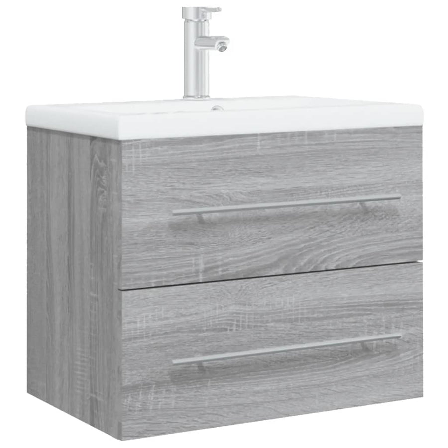 Wastafelkast Met Ingebouwde Wasbak Bewerkt Hout Grijs Sonoma 60 x 38.5 x 48 cm zonder kraan