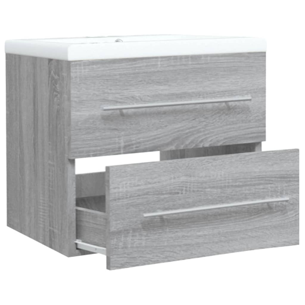 Wastafelkast Met Ingebouwde Wasbak Bewerkt Hout Grijs Sonoma 60 x 38.5 x 48 cm zonder kraan
