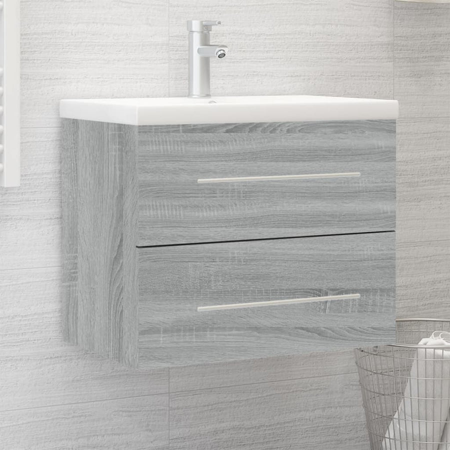 Wastafelkast Met Ingebouwde Wasbak Bewerkt Hout Grijs Sonoma 60 x 38.5 x 48 cm zonder kraan