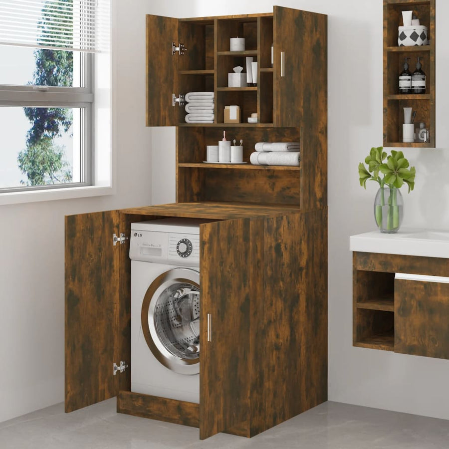 Wasmachinekast bewerkt hout gerookt eikenkleurig