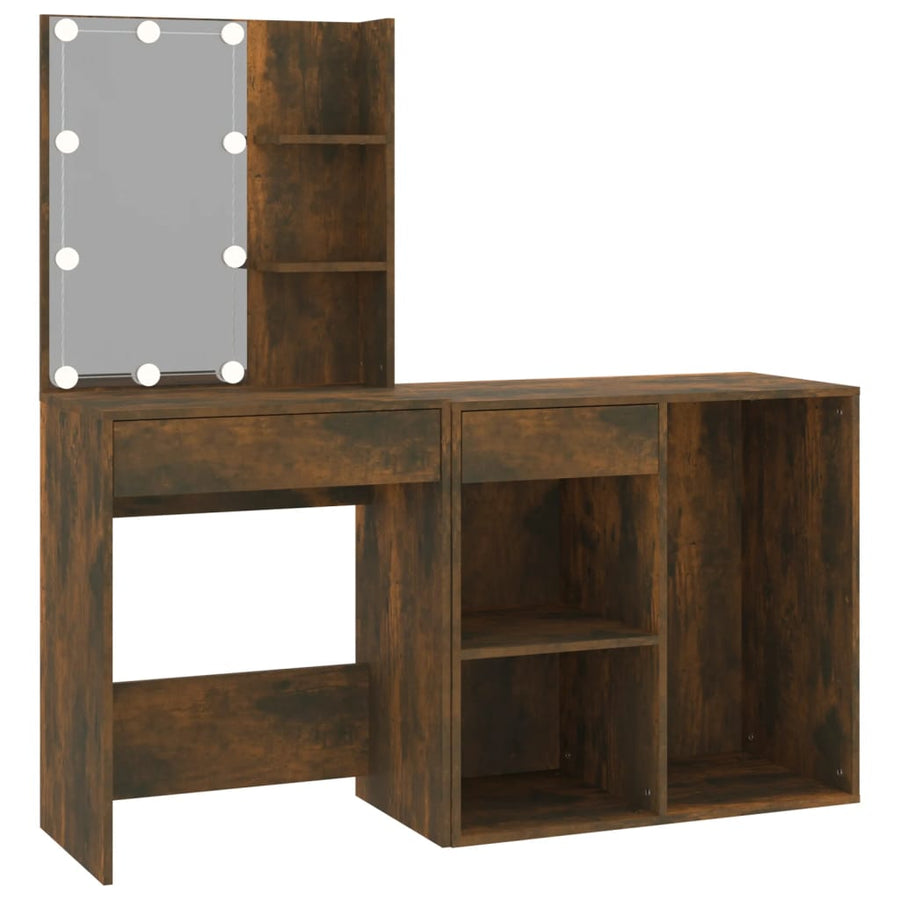 Kaptafel Met Kastje Bewerkt Hout Kleurig Gerookt eiken
